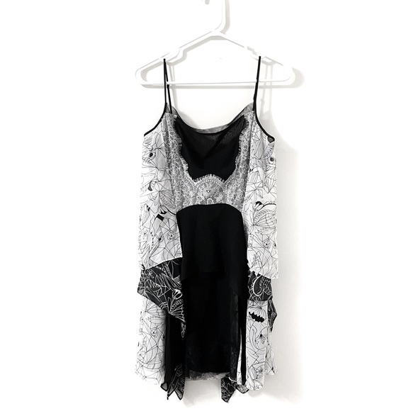 BCBGMAXAZRIA Alycia Black and White Lace Pattern Silk Dress - Picture 2 of 6